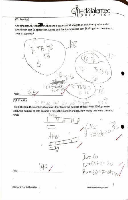 GEP General Math Materials: Paper 1, page 2, Model drawing in pen.