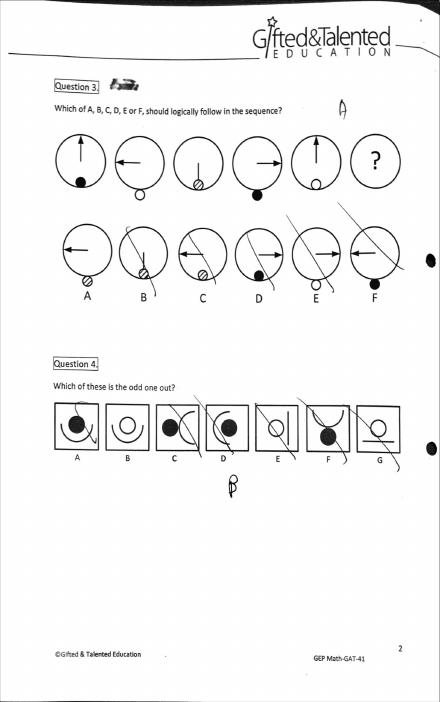 Math General Ability Materials (II): Paper 1, page 2, Answers marked in pen.