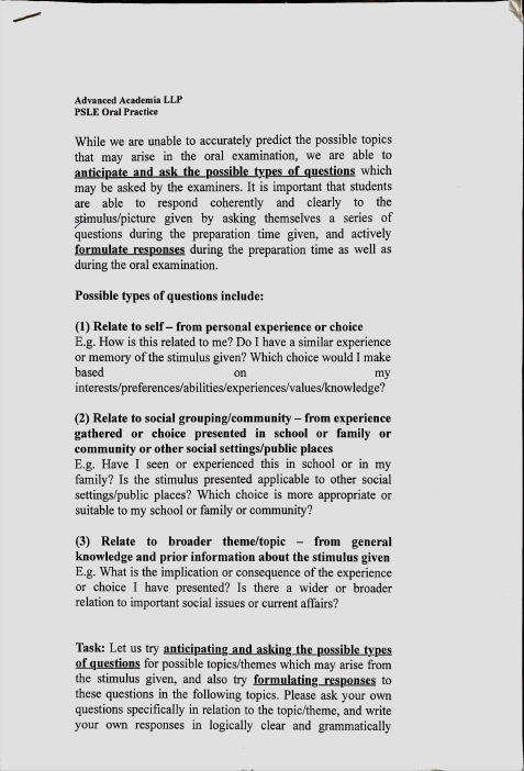 PSLE English Oral Materials: Booklet 1, Stimulus-based conversation.