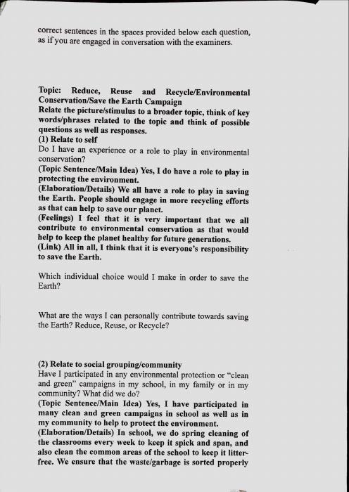 PSLE English Oral Materials: Booklet 1, page 2, Model responses.